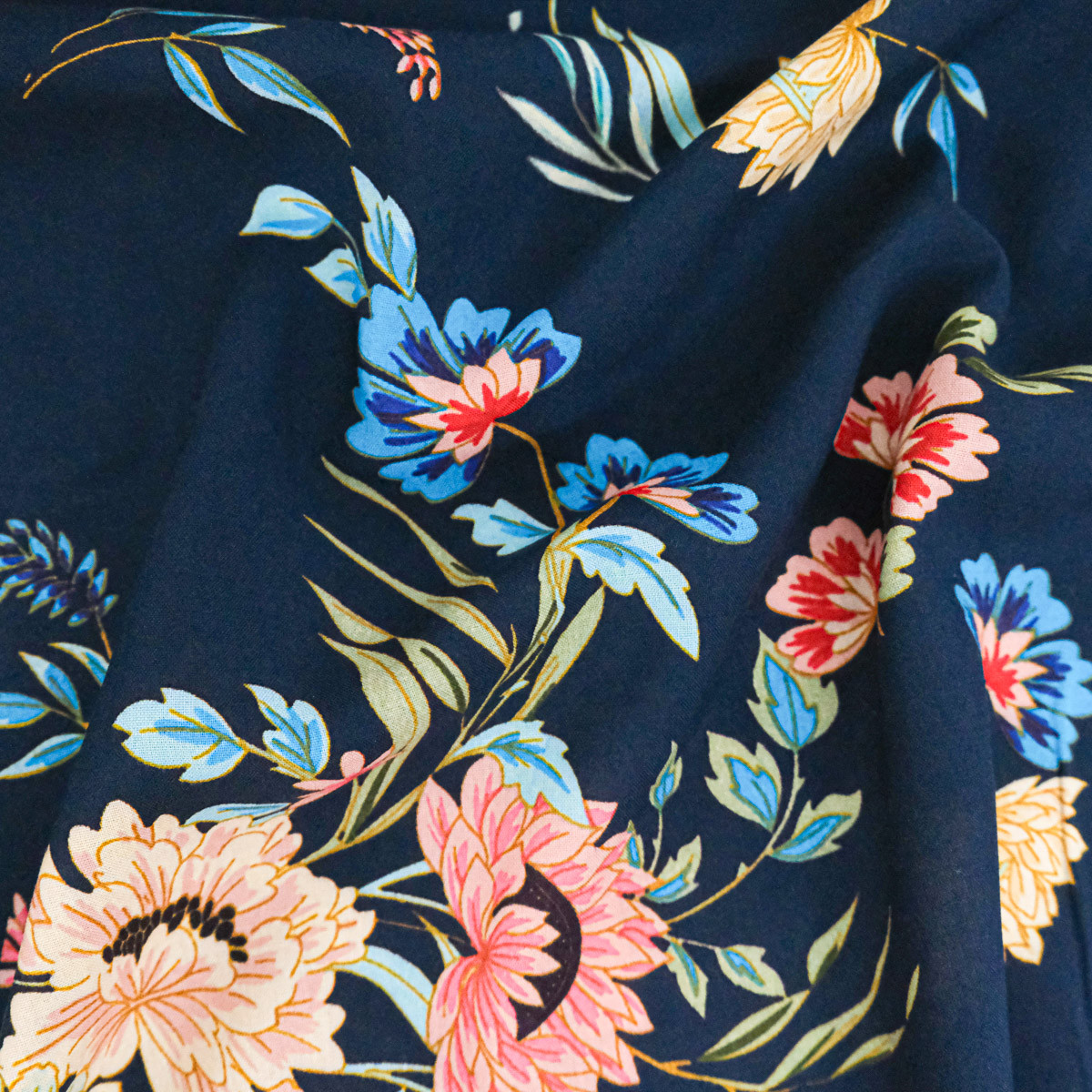 Navy Blue Printed Viscose Poplin - Maison Klem